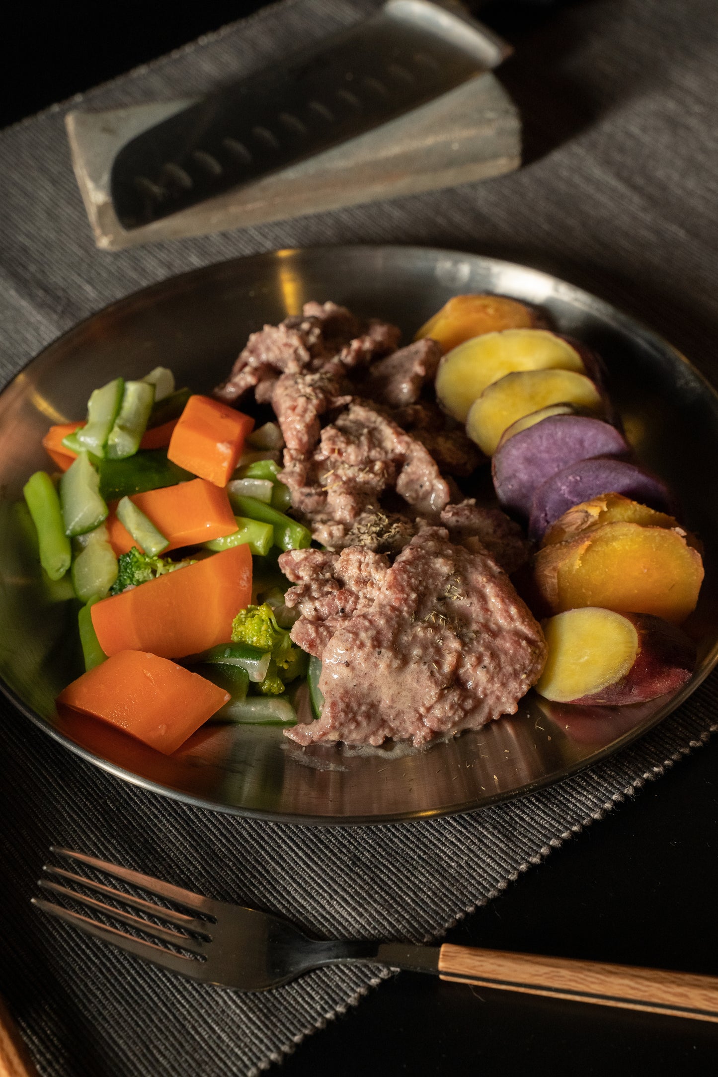 Flamed Grilled Steak with Sweet Potatoes