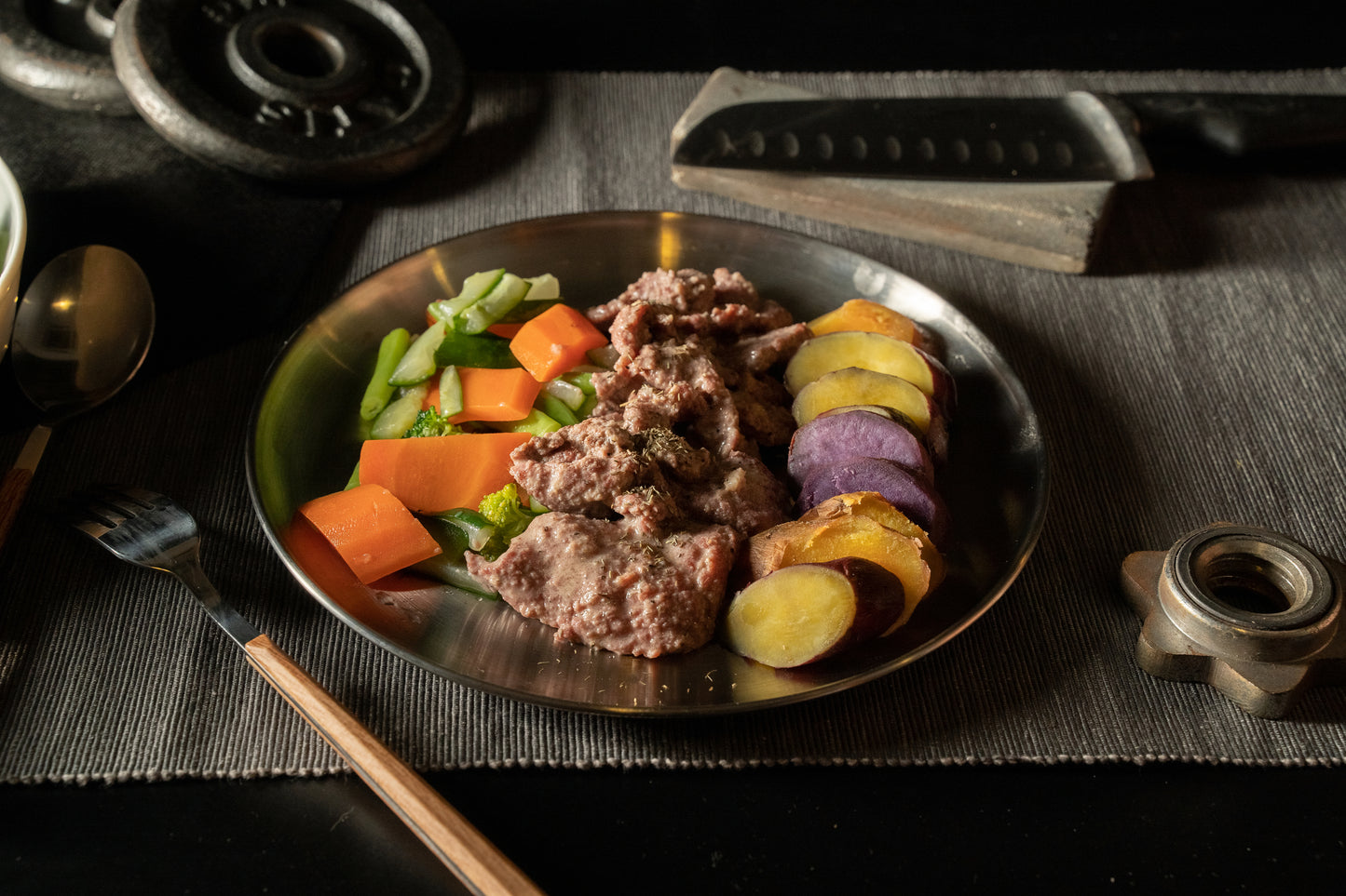 Flamed Grilled Steak with Sweet Potatoes